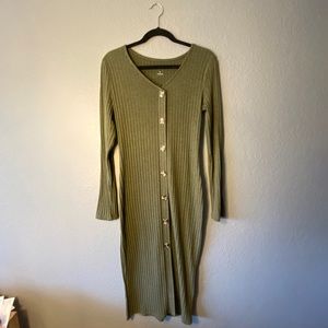 Form fitting army green long sleeve dress